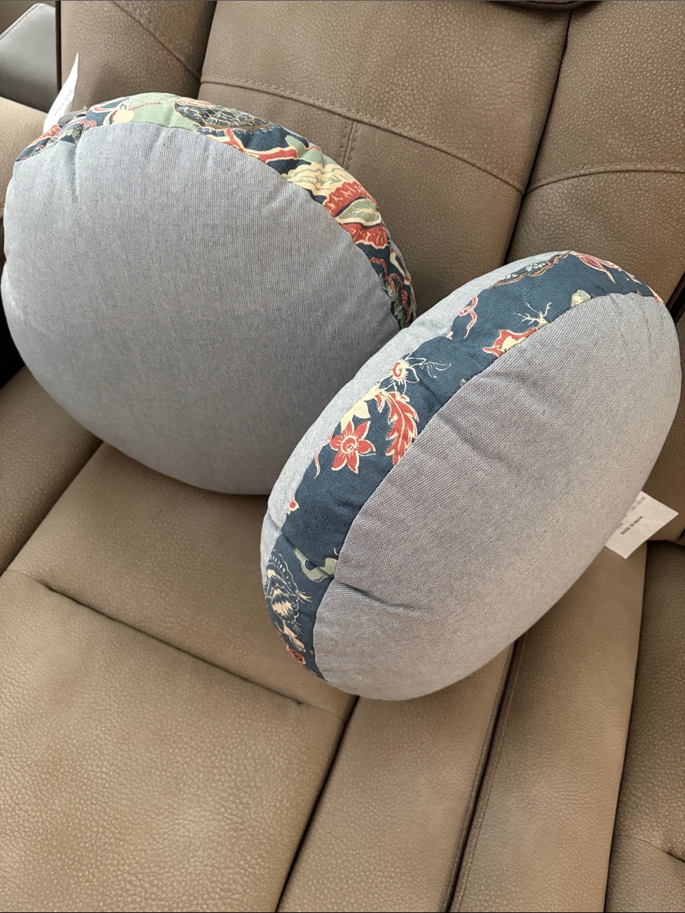 Threshold Round Light Gray Decorative Pillows with Navy Floral Edge (Set of 2)